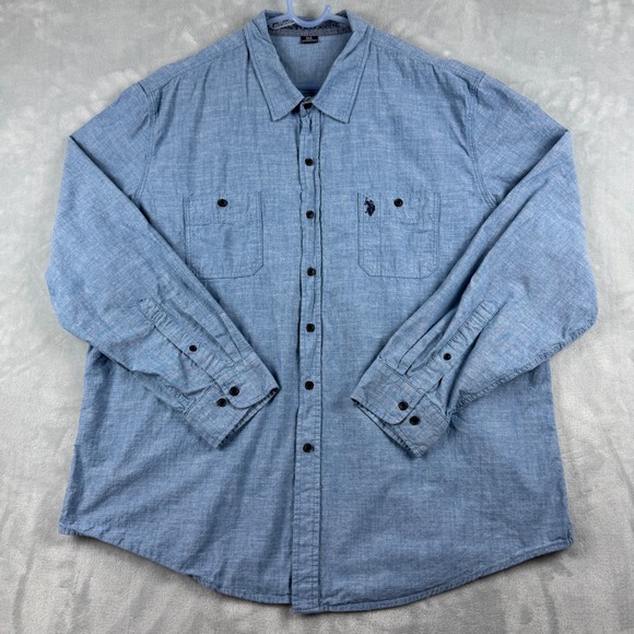 US Polo Assn Other - US Polo Assn Embroidered Logo Mens Long Sleeve Chambray Button Up Shirt Blue 3XL